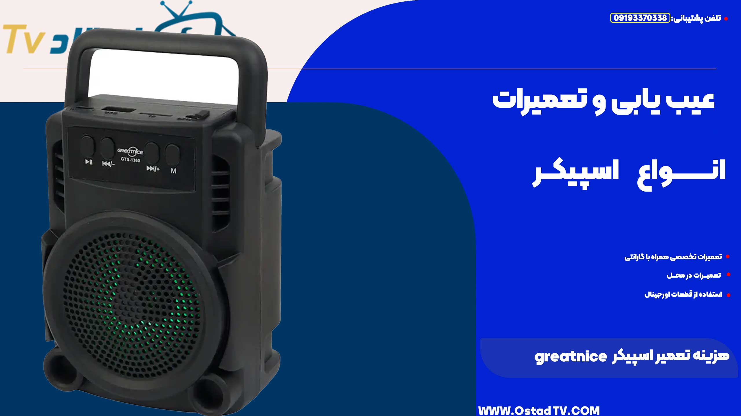 هزینه تعمیر اسپیکر greatnice در استاد تی وی